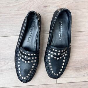 ROBERT ZUR silver stud black leather loafers / size 7.5